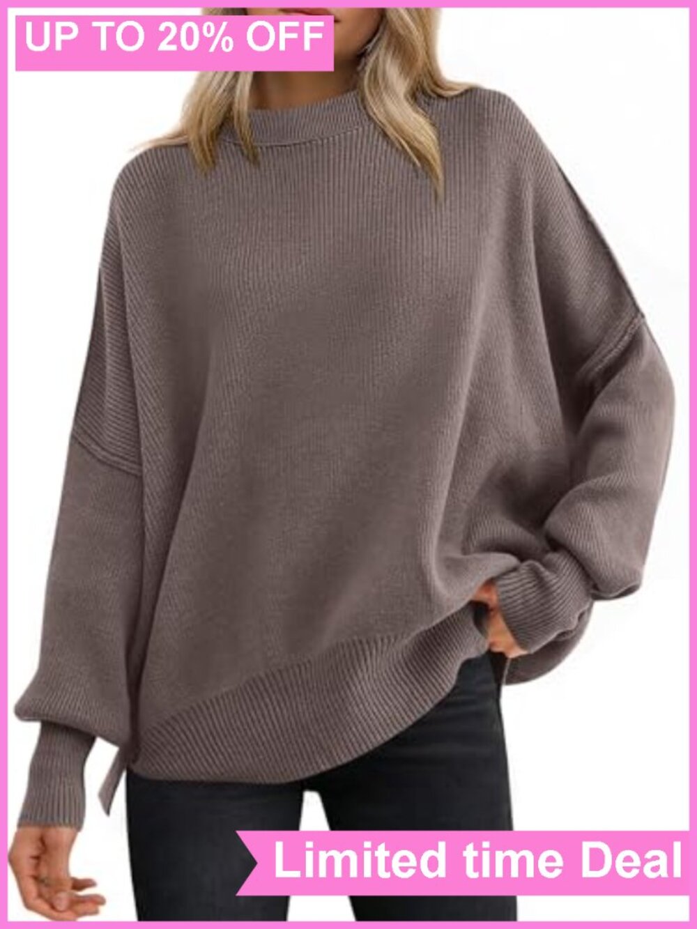 Oversized Chunky Ribbed Knit Pullover Sweater Batwing Sleeve Crewneck